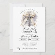 Faire-part de première communion avec un nœud beig