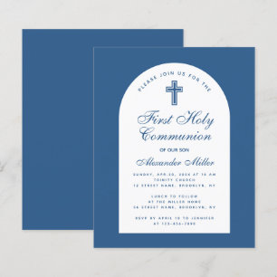 Faire-part de première communion bleu classique Bu