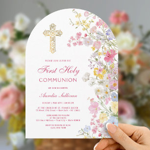 Faire-part de première communion de fleurs de prai
