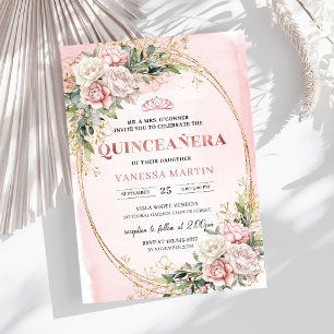 Faire-part de Quinceañera à la verdure florale ros