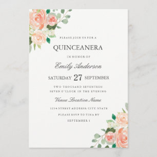 Faire-part de Quinceanera aquarelle florale pêche