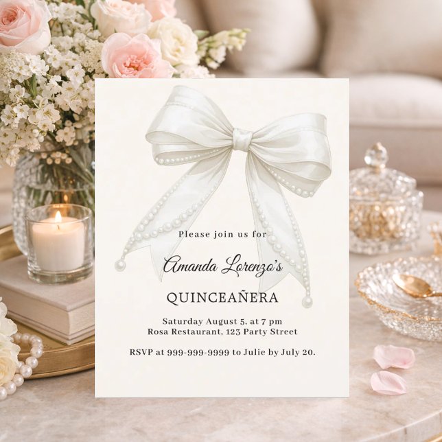 Faire-part de Quinceanera avec ruban et perles de  (Créateur téléchargé)