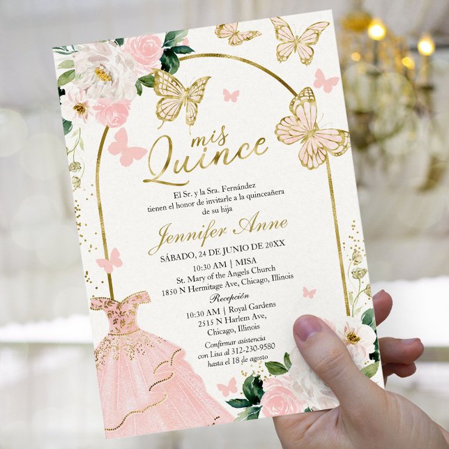 Faire-part de Quinceañera Espagnole Papillon Rouge (Créateur téléchargé)