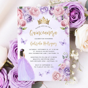 Faire-part de Quinceañera floral aquarelle or rose