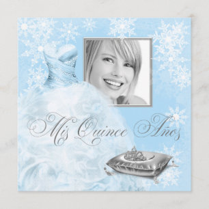 Faire-part de Quinceanera photo flocon de neige bl