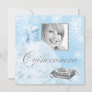 Faire-part de Quinceanera photo flocon de neige bl