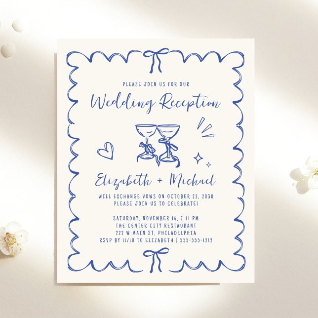 Faire-part de réception de mariage à cadre ondulé  (Whimsical Wavy Frame Wedding Reception Invitation)