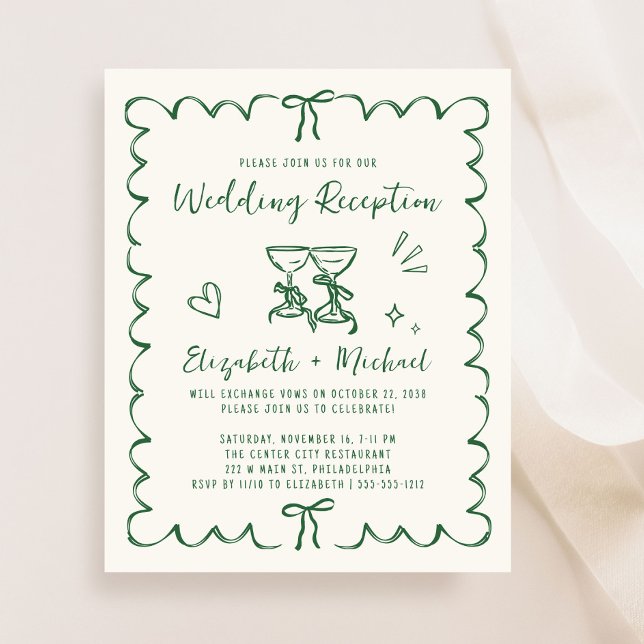 Faire-part de réception de mariage à cadre ondulé  (From private vows to a grand party - invite family and friends to celebrate your marriage!)