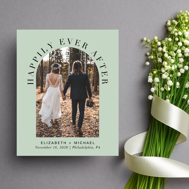 Faire-part de réception de mariage Arch Photo Sage (Celebrate your love story with an invitation showcasing your favorite photo in an elegant arch frame)
