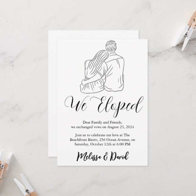 faire-part de réception de mariage en noir et blan (Devant/Arrière en situation)