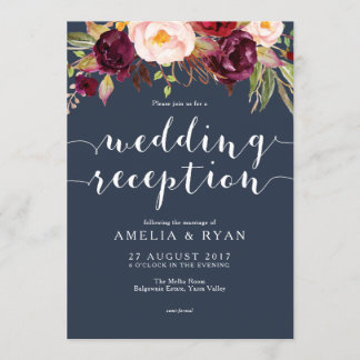 Faire-part de réception de mariage floral bordeaux