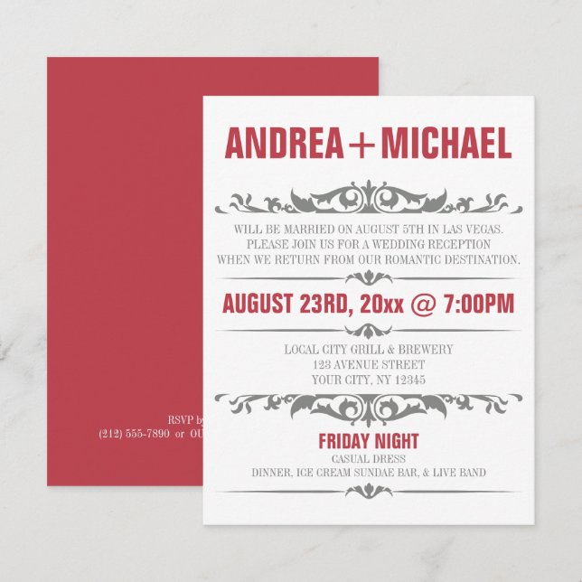 Faire-part de réception de mariage Merlot & Gray u (Devant / Derrière)
