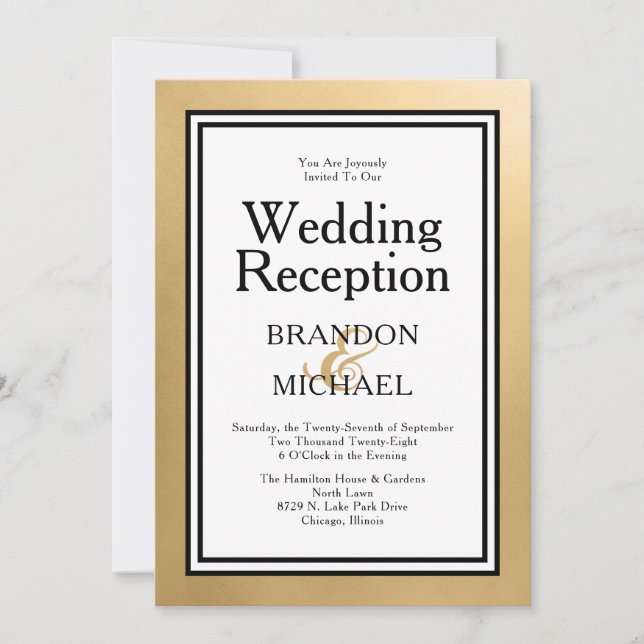 Faire-part de réception de mariage moderne en or r (Devant)
