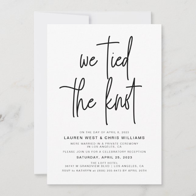 Faire-Part de Réception de Mariage Nous avons Noué (Devant)