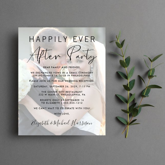 Faire-Part de Réception de Mariage Photo Happily E (A stylish photo overlay invitation for a reception to celebrate your elopement or private wedding)