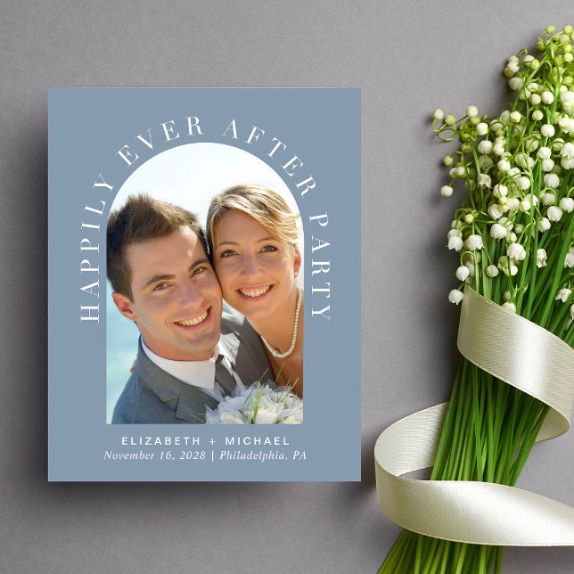 Faire-part de réception de mariage poussiéreux ble (Celebrate your love story with an invitation showcasing your favorite photo in an elegant arch frame)