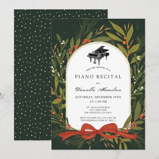 Faire-part de récital de piano Couronne de ruban r (Devant / Derrière)