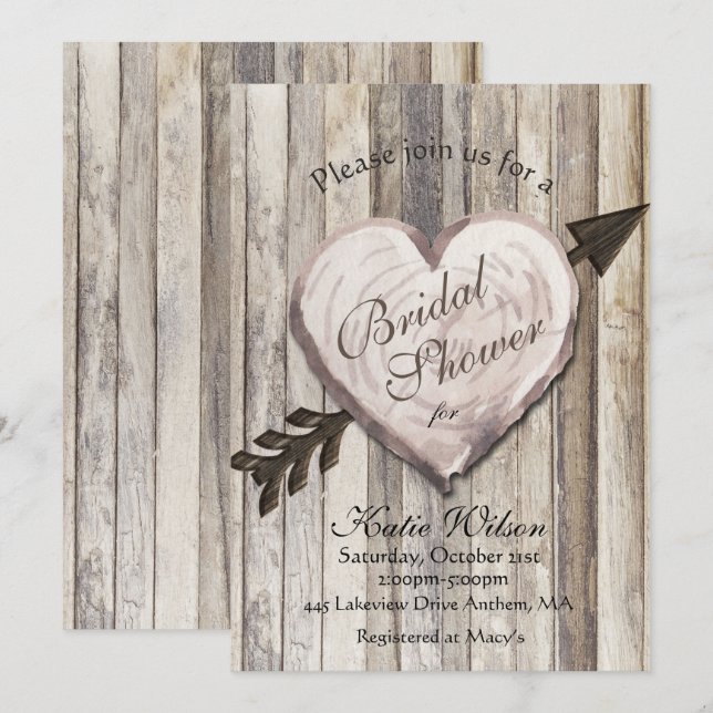 Faire-part de Remise de Cadeaux de Mariage en Bois (Devant / Derrière)