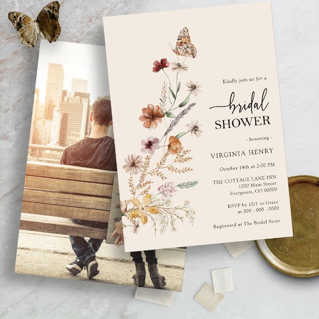 Faire-Part de Remise de Cadeaux de Mariée Bohème P (Boho Wildflower Photo Bridal Shower Invitation by Painted Paperie
)