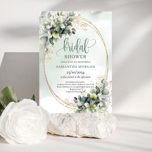 Faire-part de Remise de Cadeaux de Mariée Botaniqu (Dusty Green Botanical Bridal Shower Invitation)