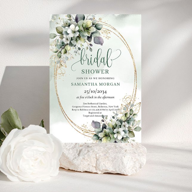 Faire-part de Remise de Cadeaux de Mariée Botaniqu (Dusty Green Botanical Bridal Shower Invitation)