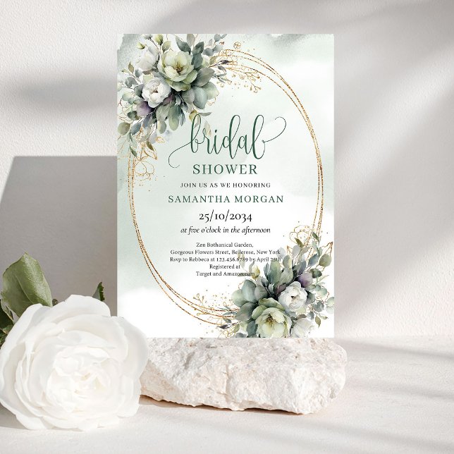 Faire-part de Remise de Cadeaux de Mariée Eucalypt (Green Gold Eucalyptus Bridal Shower Invitation)