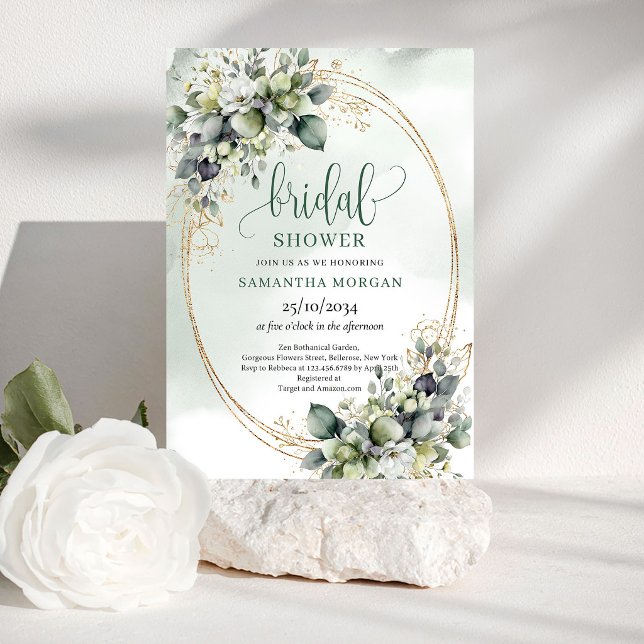 Faire-part de Remise de Cadeaux de Mariée Feuillag (Green Gold Foliage Bridal Shower Invitation)
