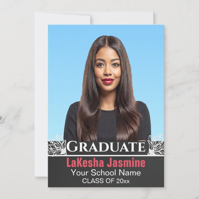 Faire-part de remise de diplôme 2026 Femme noire (Devant)