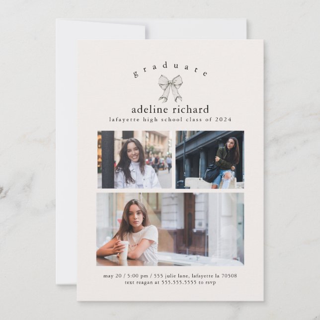 Faire-part de remise de diplôme à nœud papillon Co (Devant)