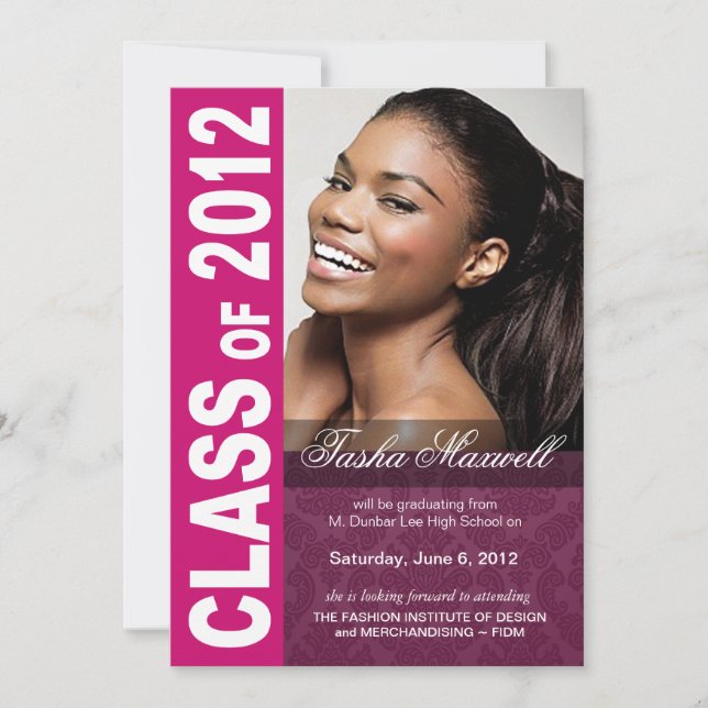 Faire-part de remise de diplôme audacieux et branc (Devant)