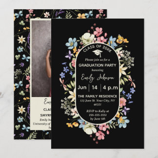 Faire-part de remise de diplôme avec 1 photo Fleur