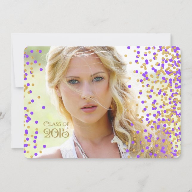 Faire-part de remise de diplôme avec confettis vio (Devant)