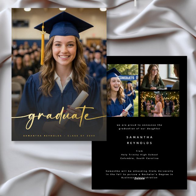 Faire-part de remise de diplôme avec feuille métal (Modern Script Photo Foil Graduation Announcement)