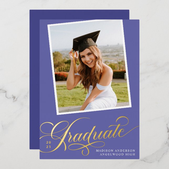 Faire-part de remise de diplôme avec feuilles d'or (Recto/Verso)