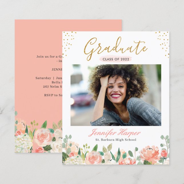 Faire-part de remise de diplôme avec fleurs de cor (Devant / Derrière)