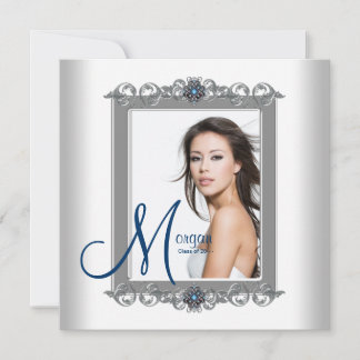 Faire-part de remise de diplôme avec photo bleu sa