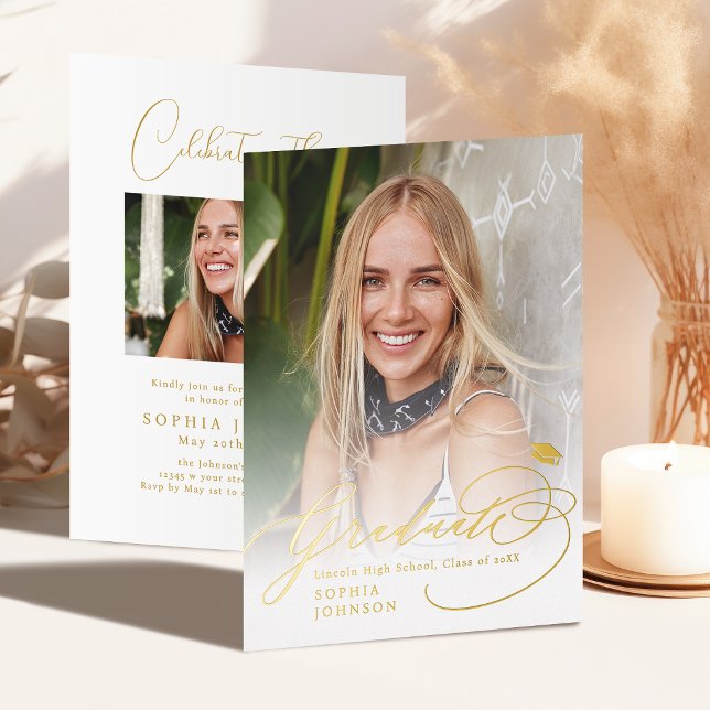 Faire-part de remise de diplôme avec photo de call (Modern Calligraphy Photo Graduation Announcement)