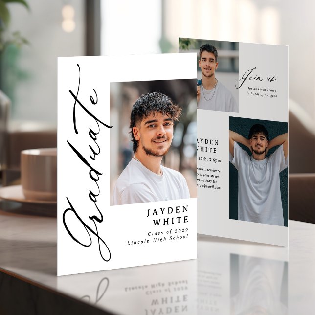 Faire-part de remise de diplôme avec photo de call (Modern Calligraphy Photo Graduation Announcement)