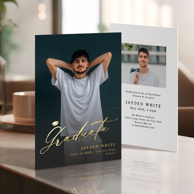 Faire-part de remise de diplôme avec photo de call (Modern Calligraphy Photo Graduation Announcement)