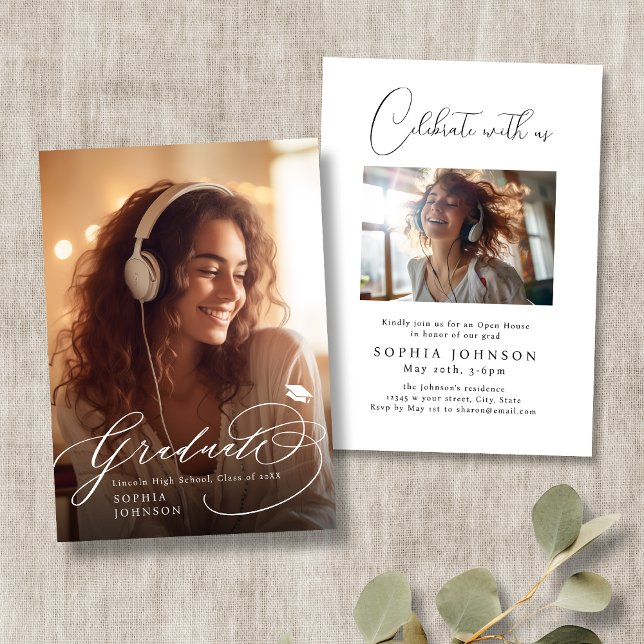 Faire-part de remise de diplôme avec photo de call (Modern Calligraphy Photo Graduation Announcement)