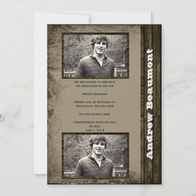 Faire-part de remise de diplôme avec photo de camp (Devant)