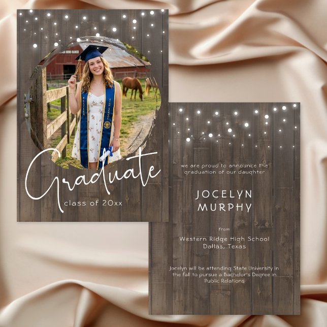 Faire-part de remise de diplôme avec photo en bois (Rustic Barn Wood Photo Graduation Announcement)