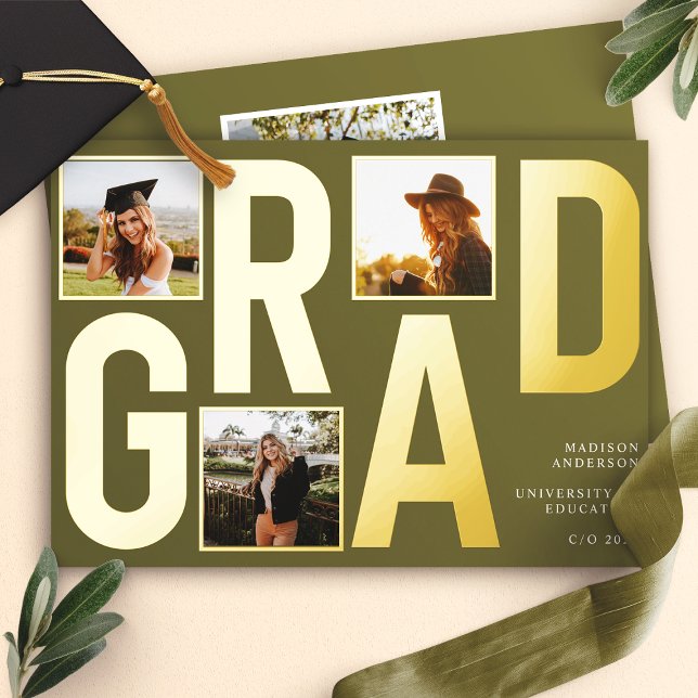 Faire-part de remise de diplôme avec photo en vert (Créateur téléchargé)
