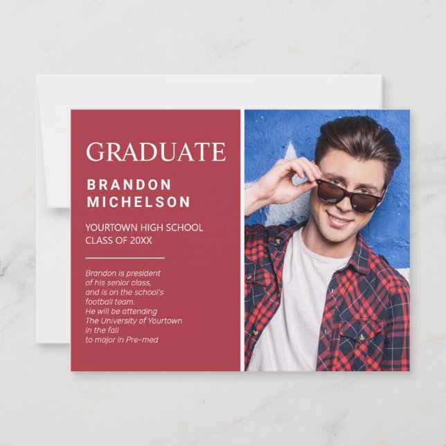 Faire-part de remise de diplôme avec photo et anno (Devant)