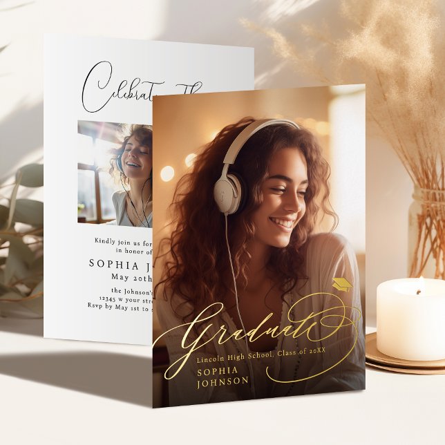 Faire-part de remise de diplôme avec photo et call (Modern Calligraphy Photo Graduation Announcement)