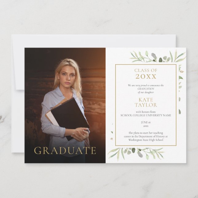 Faire-Part de Remise de Diplôme avec Photo et Feui (Devant)