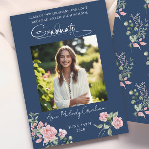 Faire-part de remise de diplôme avec photo et rose