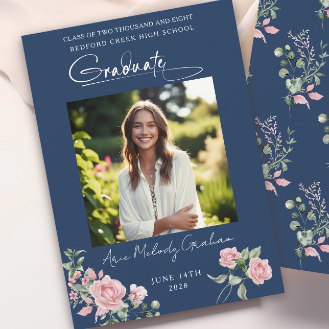 Faire-part de remise de diplôme avec photo et rose (Créateur téléchargé)