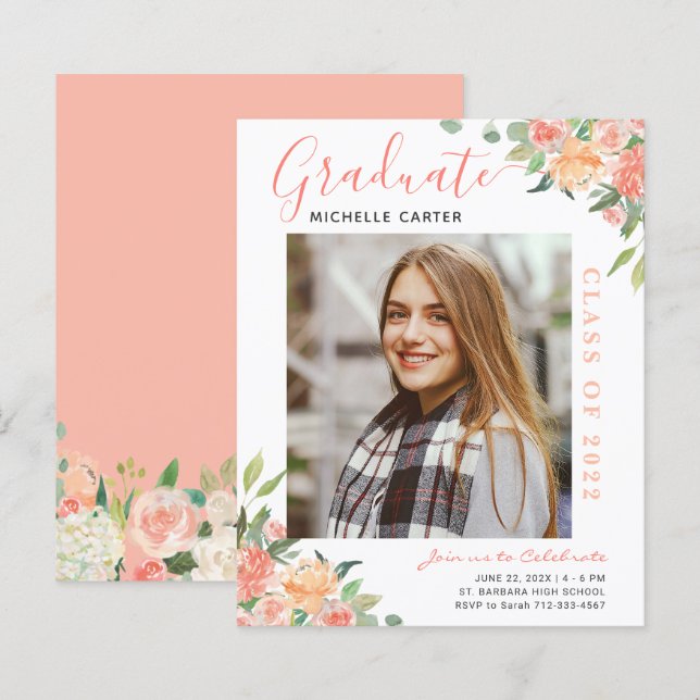 Faire-part de remise de diplôme avec photo florale (Devant / Derrière)