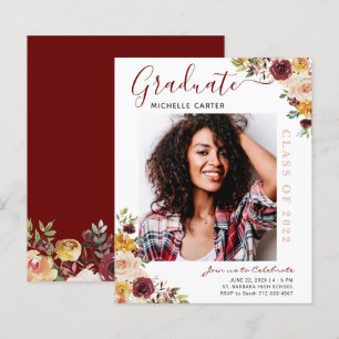 Faire-part de remise de diplôme avec photo florale